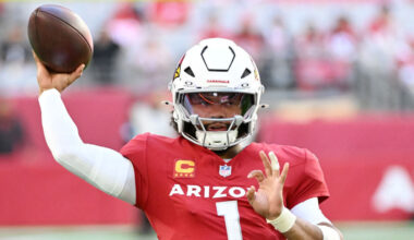 Kyler Murray #1 of the Arizona Cardinals warms up before the game against the San Francisco 49ers a...