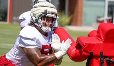 Cardinals' Dante Stills gets to work during practice...