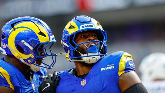 Jared Verse #8 of Los Angeles Rams celebrates after a big play the ball at SOFI Stadium on September 28, 2025 in Inglewood. Jared Verse #8 of Los Angeles Rams celebrates after a big play the ball at SOFI Stadium on September 28, 2025 in Inglewood.