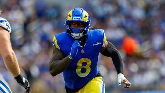 Jared Verse #8 of the Los Angles rams rushes the passer at SOFI Stadium on September 28, 2025 in Inglewood. Jared Verse #8 of the Los Angles rams rushes the passer at SOFI Stadium on September 28, 2025 in Inglewood.