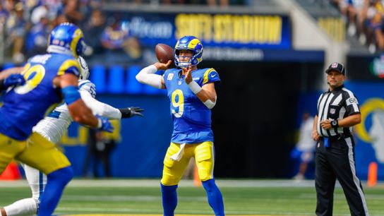 Matthew Stafford # 9 of Los Angeles Rams looks to throw the ball at SOFI Stadium on September 28, 2025 in Inglewood. Matthew Stafford # 9 of Los Angeles Rams looks to throw the ball at SOFI Stadium on September 28, 2025 in Inglewood.