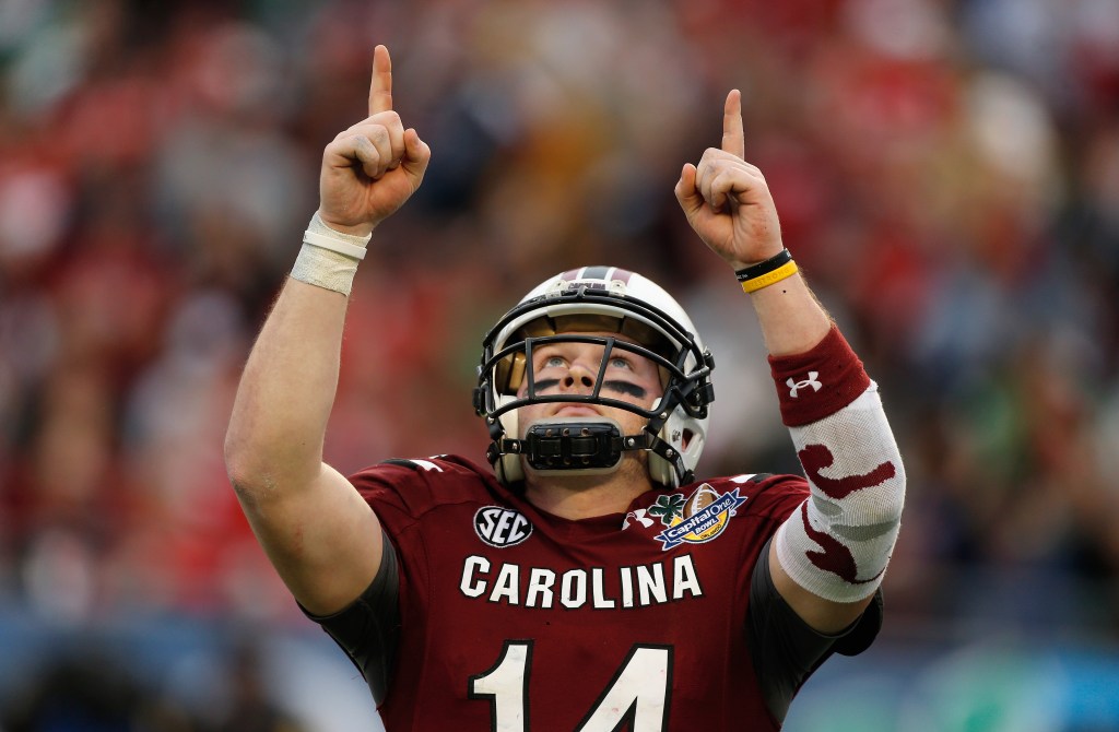 South Carolina football player celebrating.