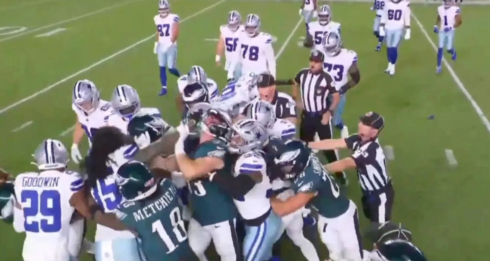 Philadelphia Eagles and Dallas Cowboys in mass brawl after controversial act sparks heated NFL season opener