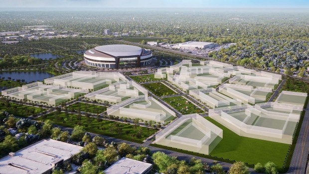 An architectural rendering of the proposed Chicago Bears stadium in Arlington Heights. (MANICA Architecture)