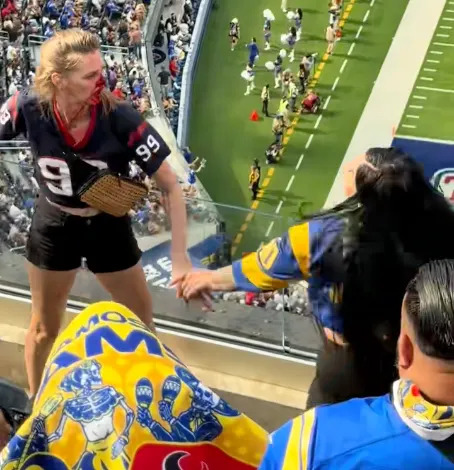 One fan was left bloodied after a fight during the Rams-Texans <br>game Sunday. @Brian.bowie43/TikTok
