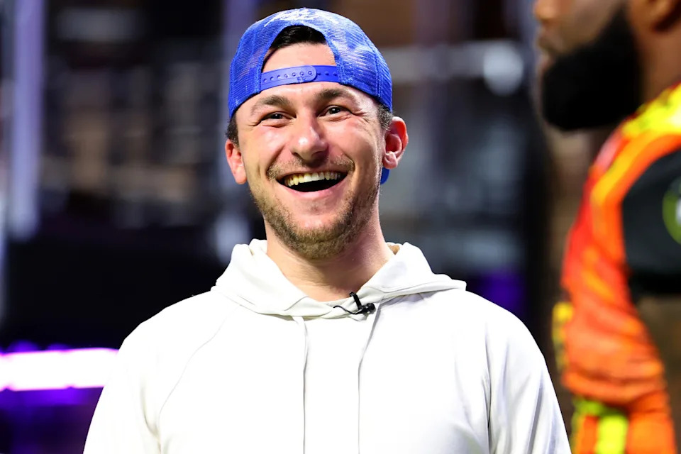 ATLANTA, GEORGIA - MAY 28: Johnny Manziel laughs on the field during Fan Controlled Football Season v2.0 - Week Seven on May 28, 2022 in Atlanta, Georgia. (Photo by Casey Sykes/Fan Controlled Football/Getty Images)Casey Sykes&sol;Fan Controlled Football&sol;Getty Images