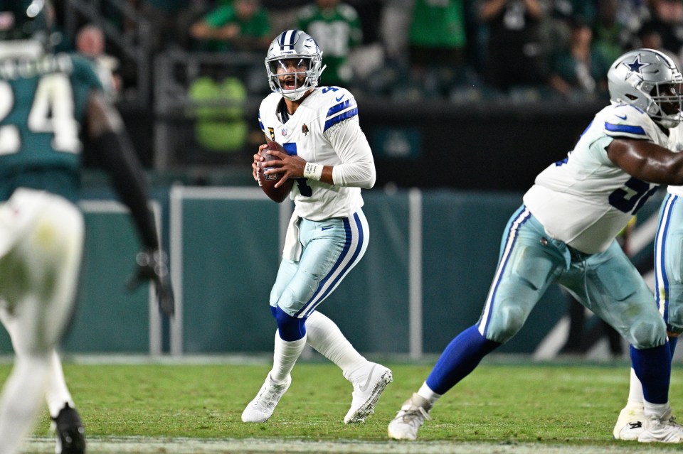 Dak Prescott, Dallas Cowboys quarterback, prepares to throw the football.