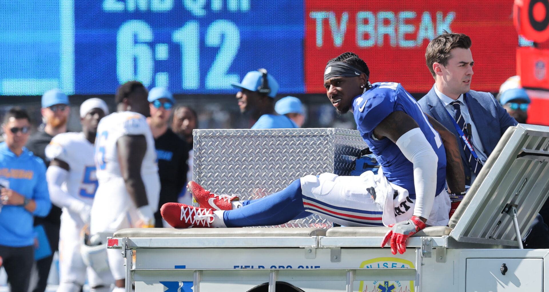 Giants' Malik Nabers carted off field after scary non-contact knee injury