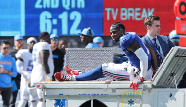 Giants' Malik Nabers carted off field after scary non-contact knee injury