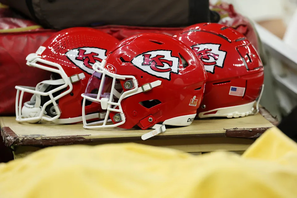 Feb 9, 2025; New Orleans, LA, USA; A detail view of Kansas City Chiefs helmets before Super Bowl LIX between the Philadelphia Eagles and the Kansas City Chiefs at Caesars Superdome. Mandatory Credit: Geoff Burke-Imagn Images