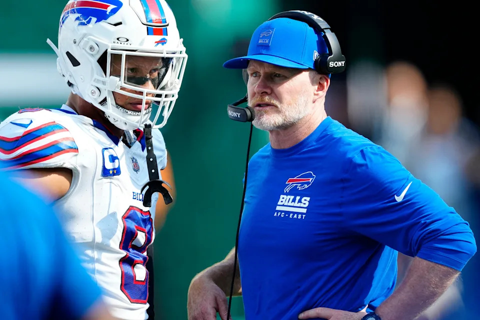 Buffalo Bills Head Coach, Sean McDermott is shown at MetLife Stadium, during the fourth quarter, Sunday, September 14, 2025, in East Rutherford.