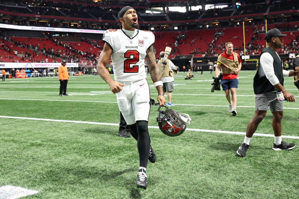 Emeka Egbuka walks off the field after the Buccaneers-Falcons game on Sept. 7, 2025. 
