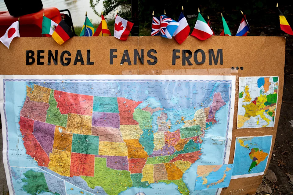 A map of Bengals fans is set up at a tailgate before the NFL football game between Jacksonville Jaguars and Cincinnati Bengals on Thursday, Sept. 30, 2021, outside Paul Brown Stadium in Cincinnati.

Jacksonville Jaguars At Cincinnati Bengals 104
