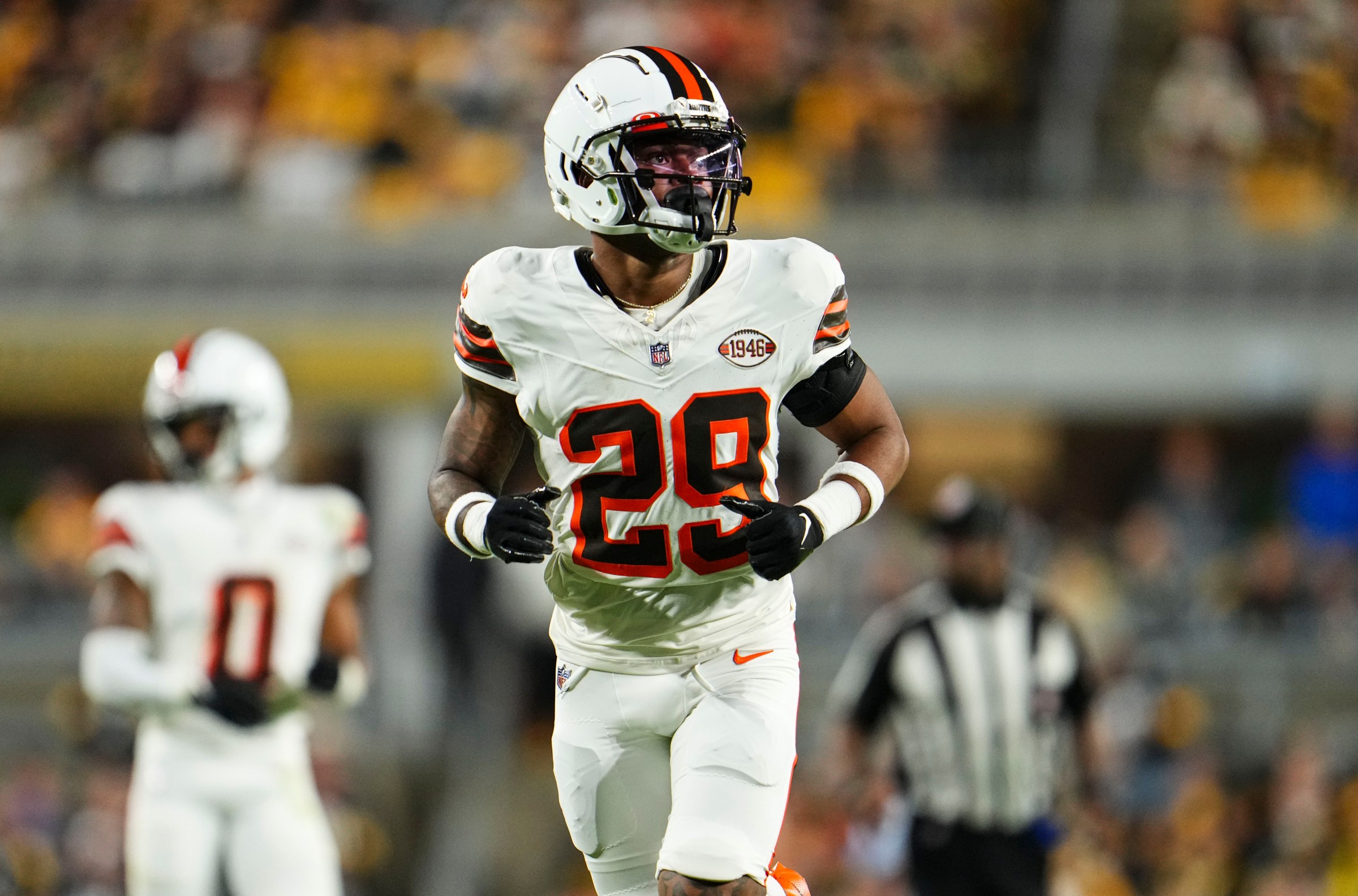 PITTSBURGH, PA - SEPTEMBER 18: Cameron Mitchell #29 of the Cleveland Browns runs down the field at Acrisure Stadium on September 18, 2023 in Pittsburgh, Pennsylvania. (Photo by Cooper Neill/Getty Images)