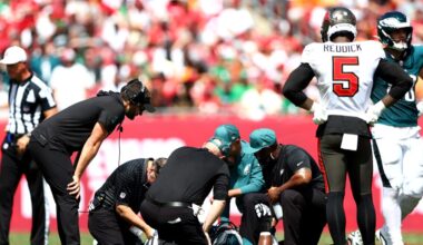 Two Eagles offensive line starters injured against Bucs