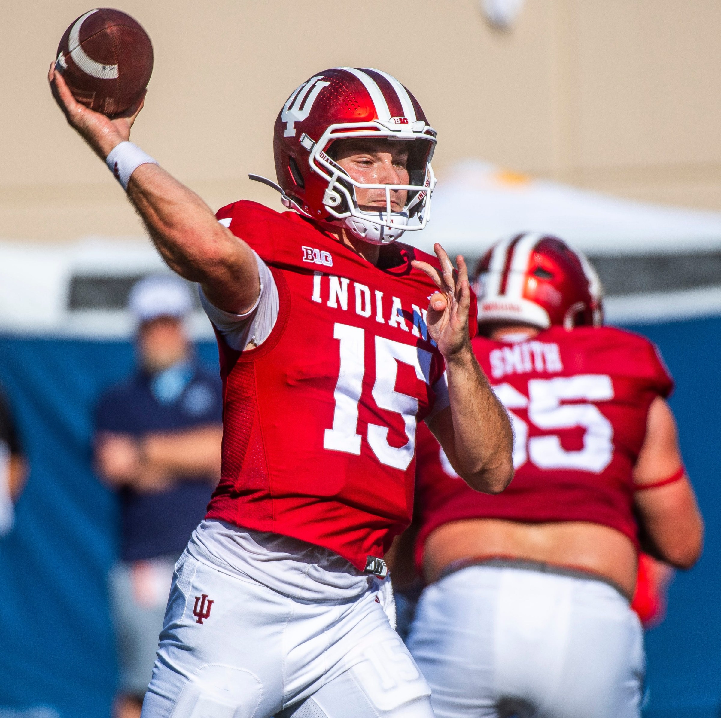 Indiana’s Fernando Mendoza (15) during the Indiana versus Old Dominion football game at Memorial Stadium on Saturday, Aug. 30, 2025.