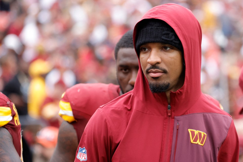 Injured Washington Commanders quarterback Jayden Daniels.