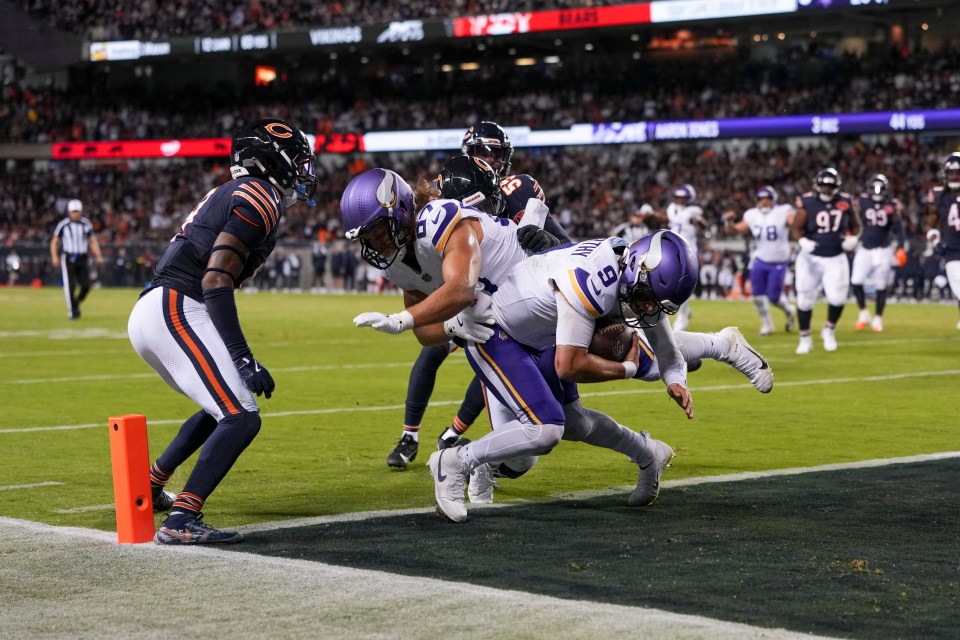 Minnesota Vikings player scoring a touchdown.
