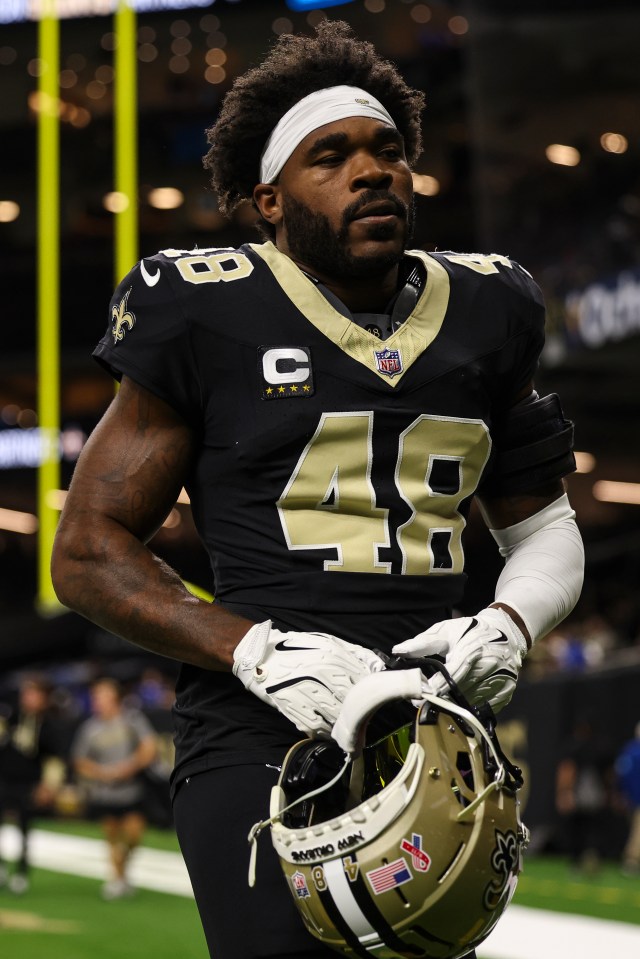 J.T. Gray #48 of the New Orleans Saints warming up.