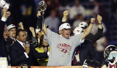 Tampa Bay Buccaneers head coach Jon Gruden celebrates his team's Super Bowl XXXVII victory against the Oakland Raiders in San Diego, Calif. on Jan. 26, 2003. (Getty Images/Ezra Shaw)