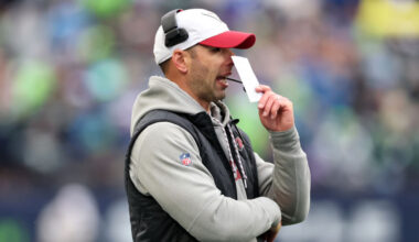 Cardinals head coach Jonathan Gannon looks on...