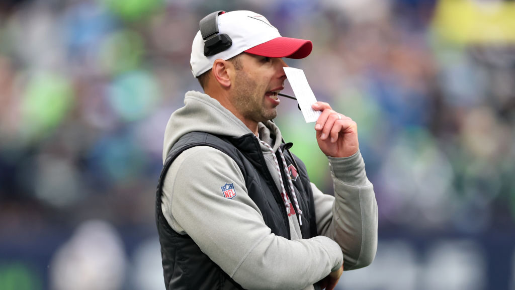 Cardinals head coach Jonathan Gannon looks on...