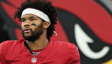 Quarterback Kyler Murray #1 of the Arizona Cardinals warms up before the NFL Preseason 2025 game ag...