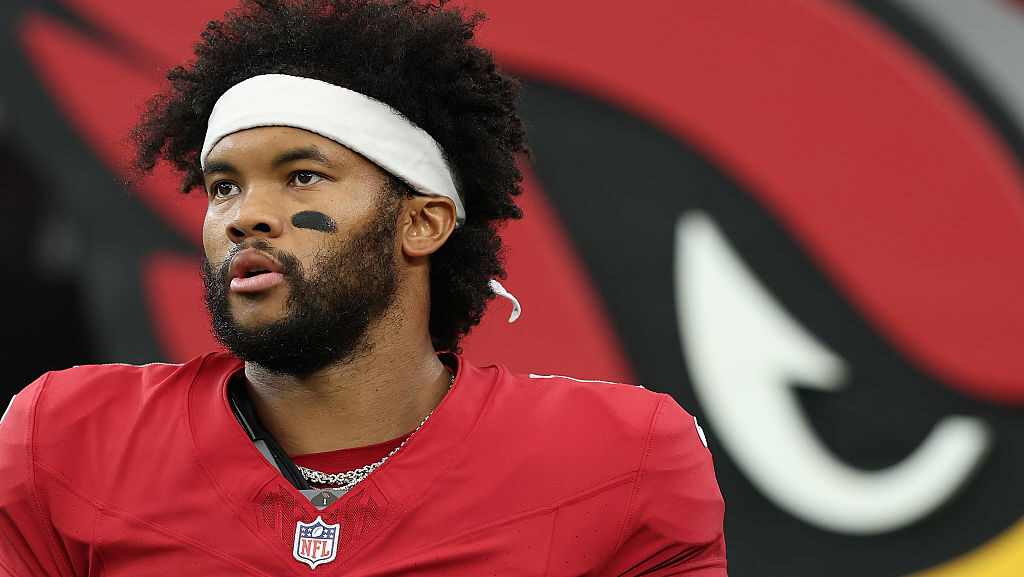 Quarterback Kyler Murray #1 of the Arizona Cardinals warms up before the NFL Preseason 2025 game ag...