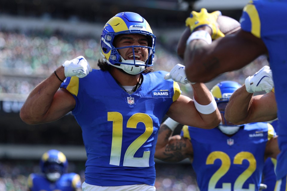 Los Angeles Rams wide receiver Puka Nacua reacting against the Philadelphia Eagles.