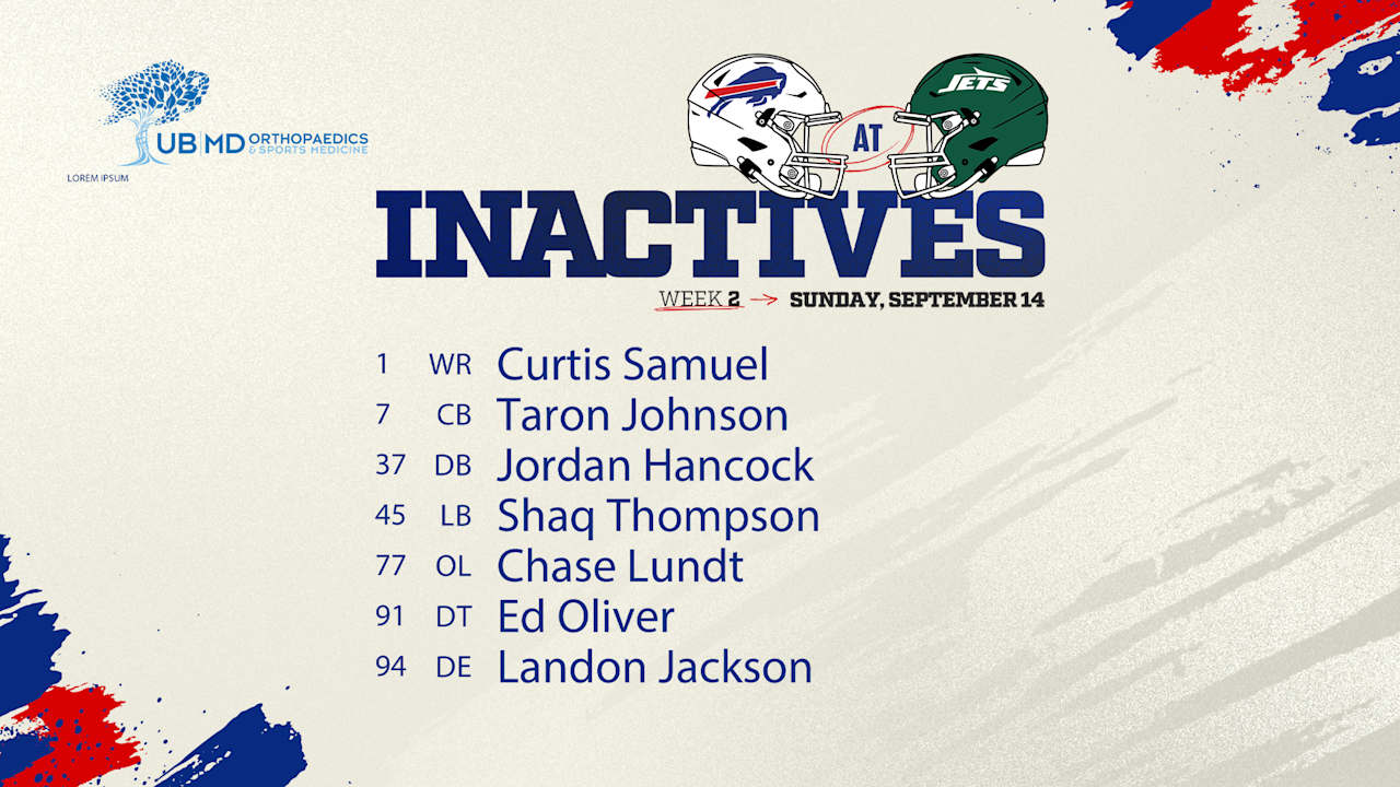 Buffalo Bills inactives list vs. Jets