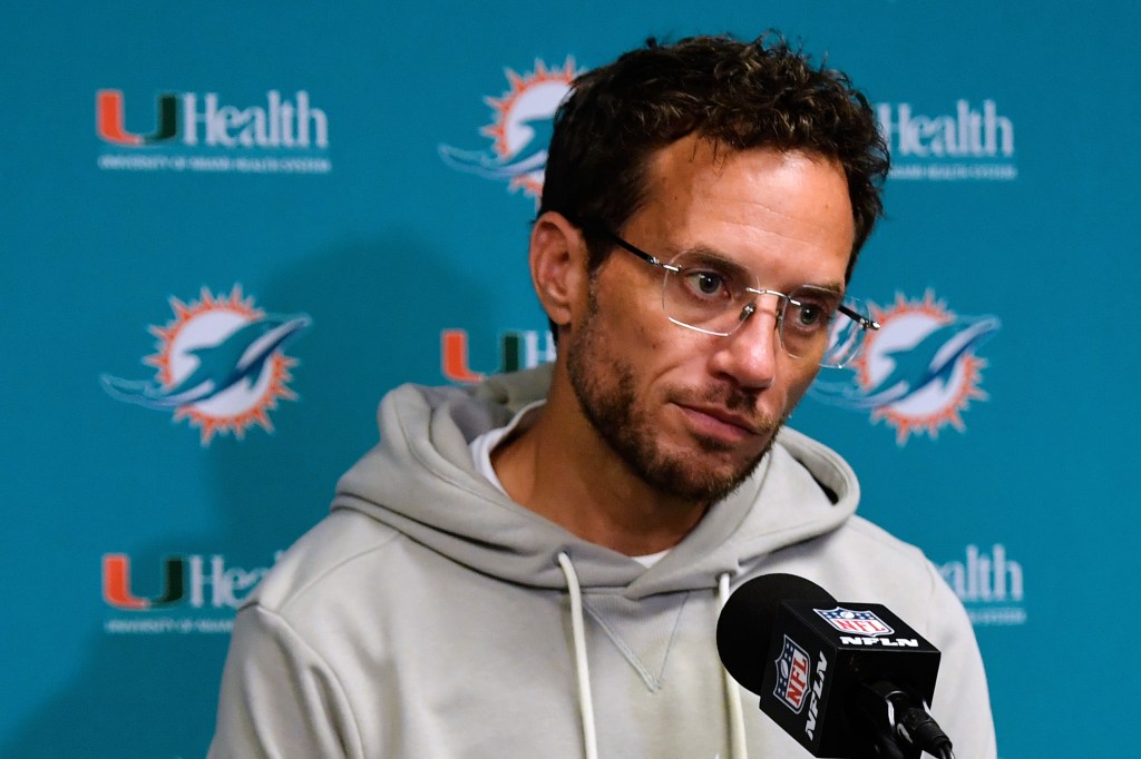 Miami Dolphins head coach Mike McDaniel at a press conference.