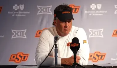 Cowboys head coach Mike Gundy reacts after Oklahoma State’s 69-3 loss to Oregon