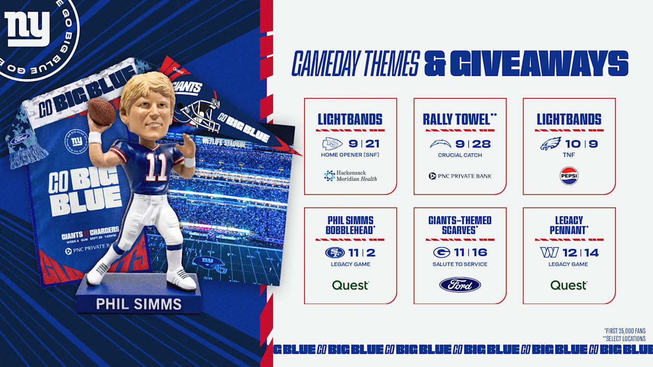 Giants announce 2025 gameday themes & giveaways, including Phil Simms bobblehead