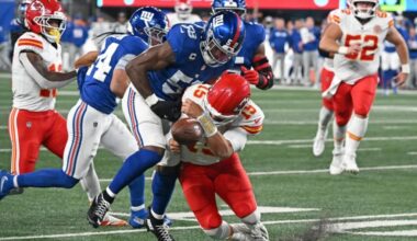 What Giants' Bobby Okereke learned about losing fumble to Patrick Mahomes
