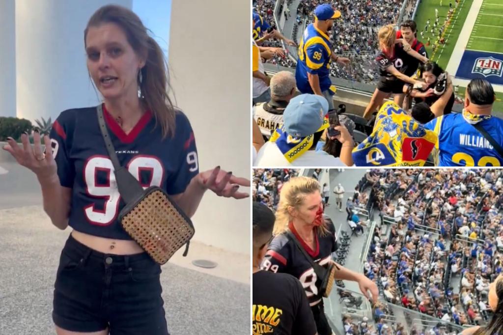 Bloodied female fan speaks out after shocking Rams-Texans brawl