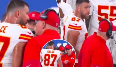 Andy Reid bumps, yells at Travis Kelce during Chiefs-Giants game