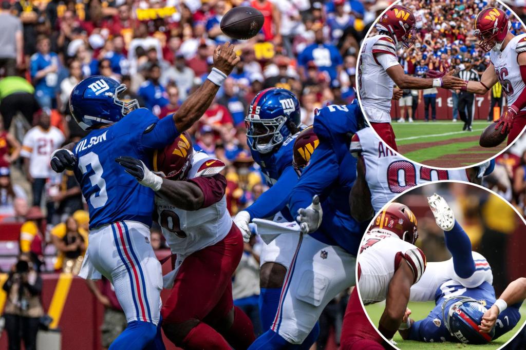 Russell Wilson has ugly Giants debut in season-opening loss to Commanders