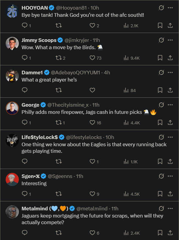 (Comments via X post on Tank Bigsby) NFL-TANK-2025