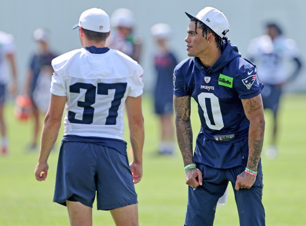 New England Patriots cornerback Christian Gonzalez during training camp on July 25 at Gillette Stadium.  (Photo By Matt Stone/Boston Herald)