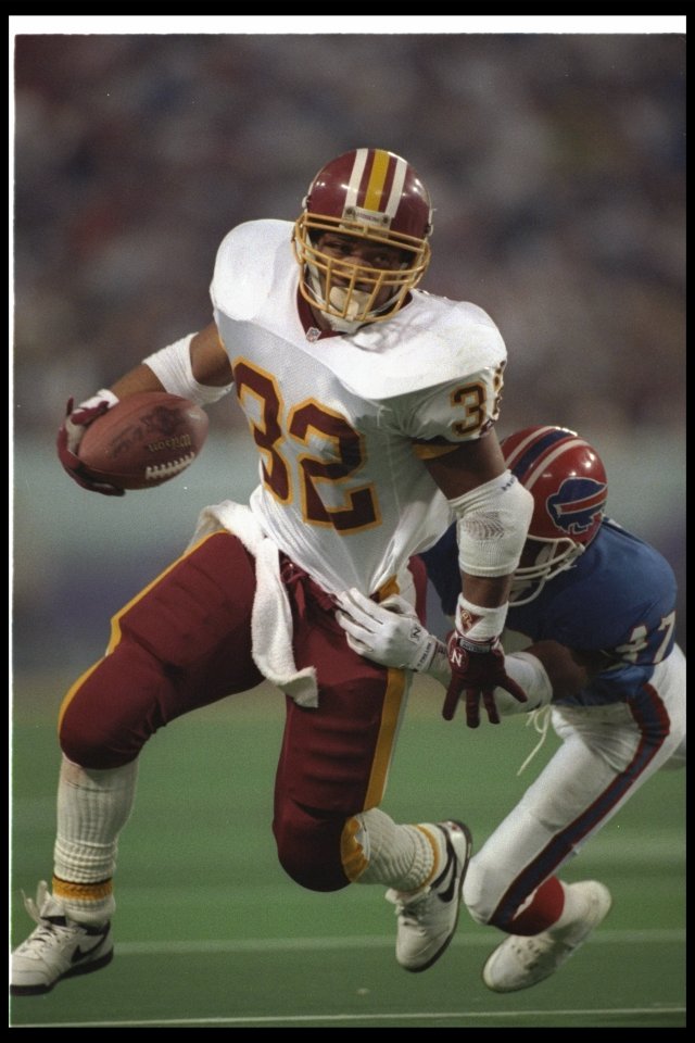 Running back Ricky Ervins of the Washington Redskins running the ball against the Buffalo Bills.