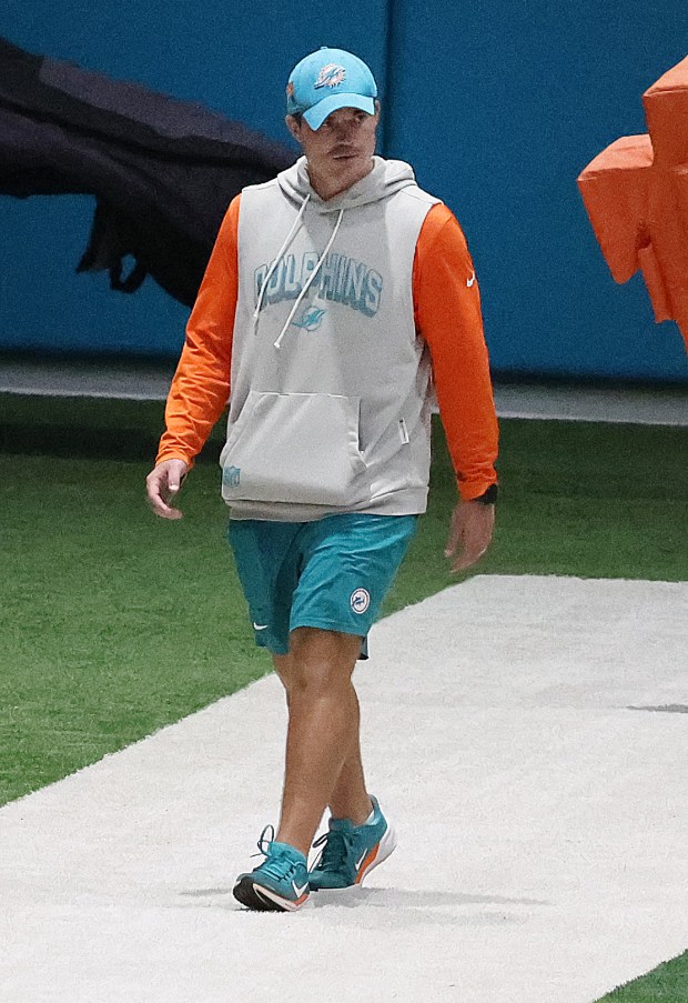 Miami Dolphins coach Matt O’Donnell during practice at the Baptist...