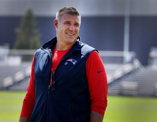 Patriots head coach Mike Vrabel on the field during an Aug. 25 practice in Foxboro. (Nancy Lane/Boston Herald)