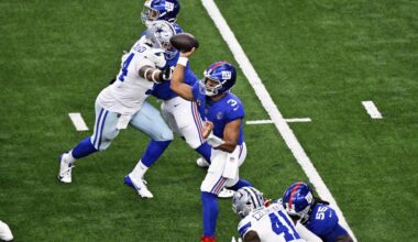 Giants offensive tackle James Hudson has 4 penalties in 6 snaps on opening drive against Cowboys