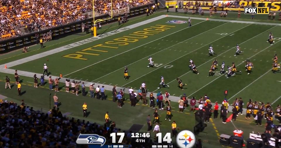 An NFL football game between the Pittsburgh Steelers and the Seattle Seahawks.