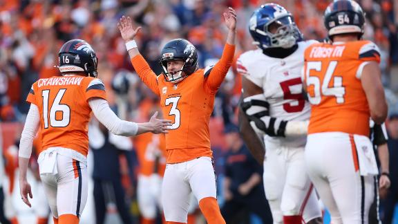 Broncos stun Giants 33-32 with last-second field goal after getting shut out for three quarters