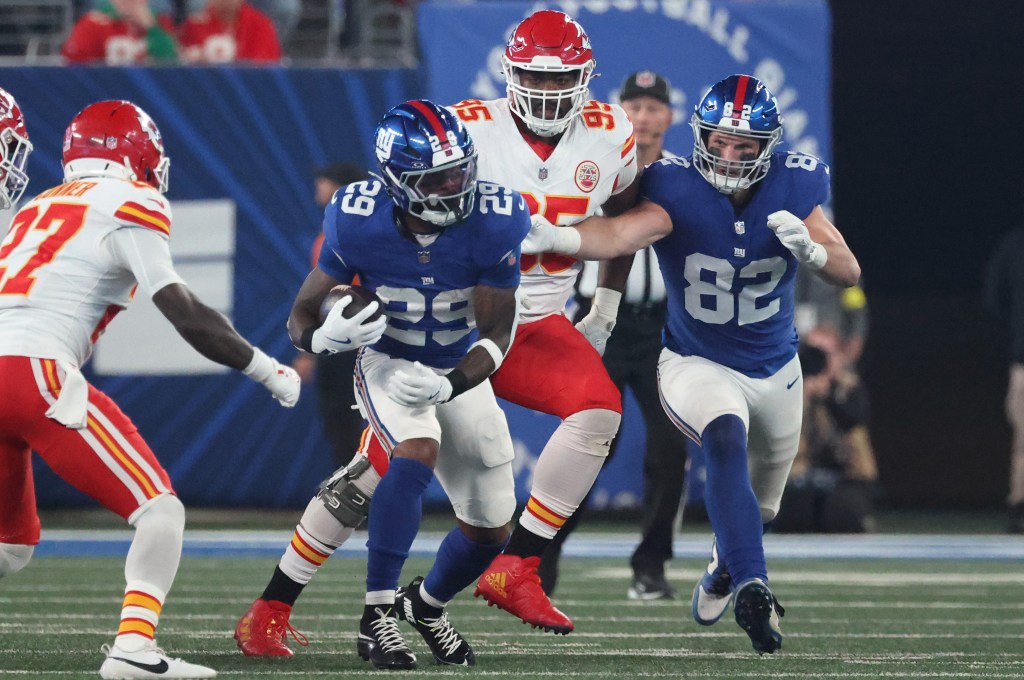 Giants running back Tyrone Tracy Jr (29) will return from injury for Thursday's game vs. the Eagles.