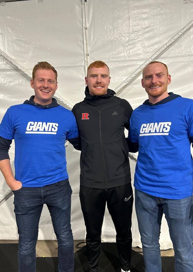 Gary, Jude and Conor McAtamney in the family tent at the New York Giants' MetLife Stadium