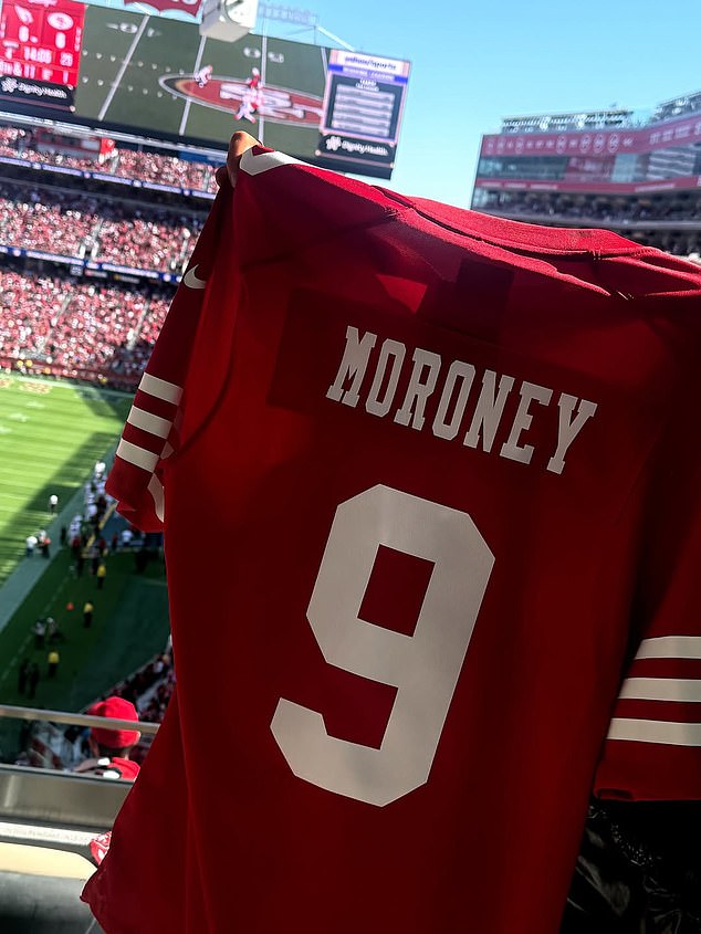 She also posted a picture of a red jersey with 'Moroney 9' written on the back