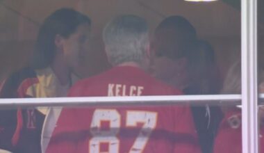 Taylor Swift was spotted chatting to Caitlin Clark at Arrowhead Stadium on Sunday evening