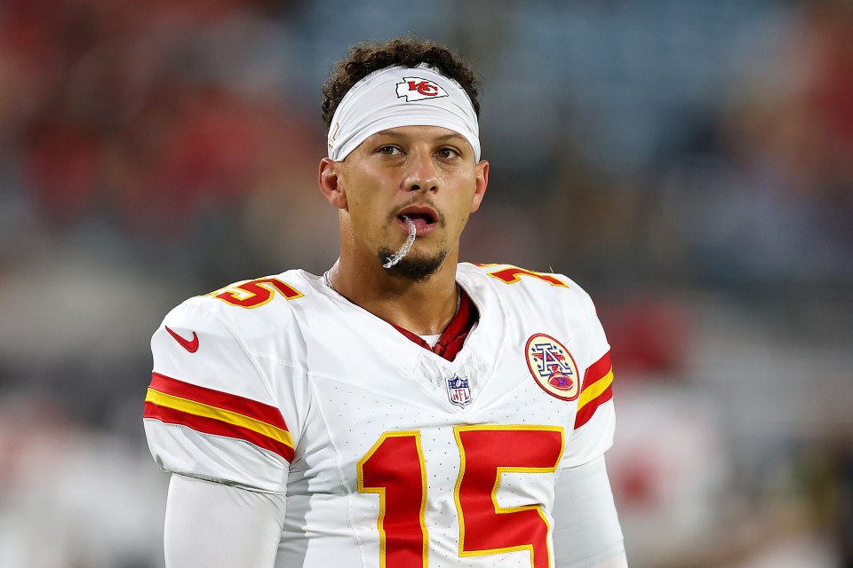 Patrick Mahomes of the Kansas City Chiefs looks on.